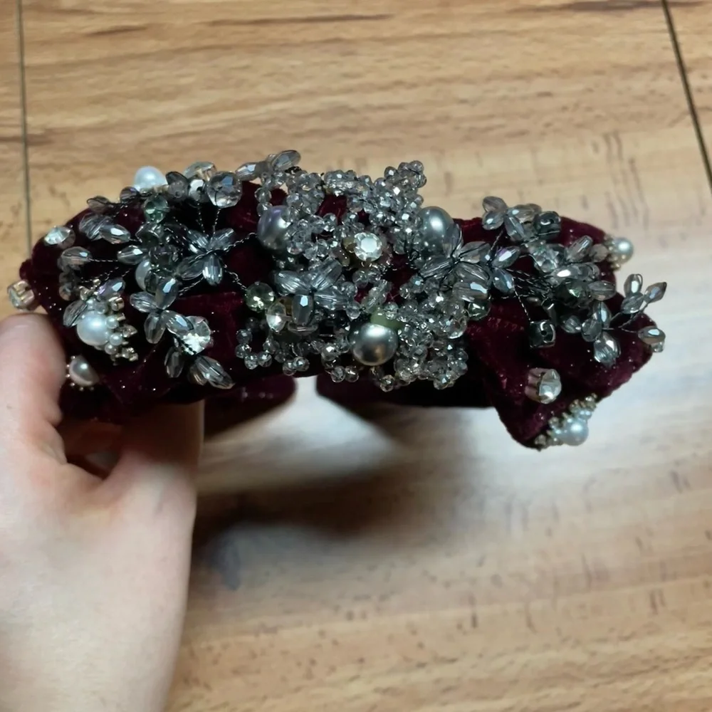 Dark Wine Baroque Bow Embellished Headband